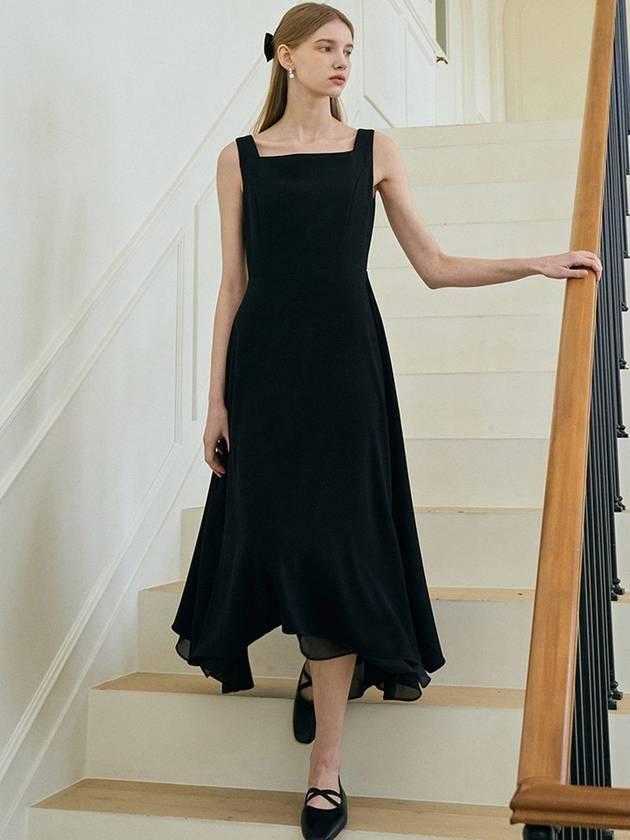 ARMIS Square neck Sleeveless Flared Dress_Black