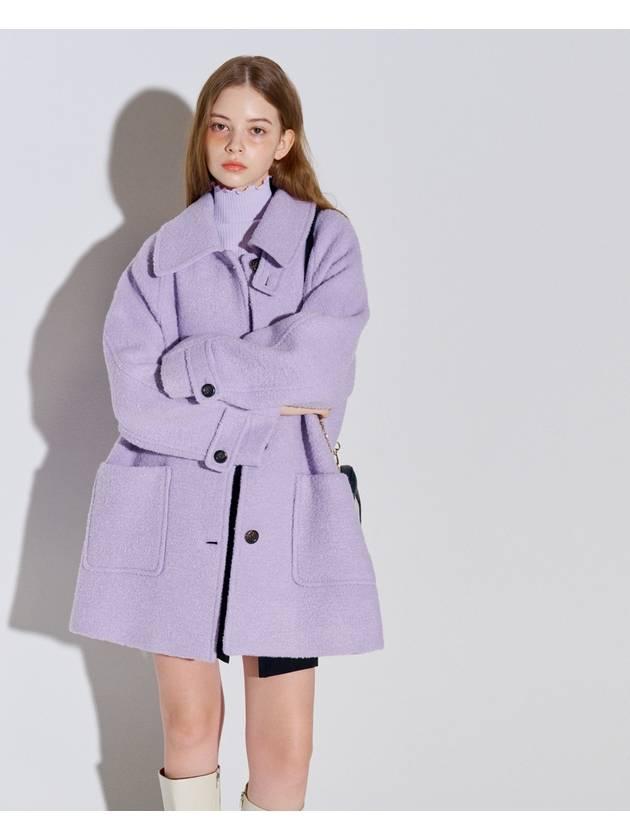 Boucle Herringbone Half Wool Coat Lavender