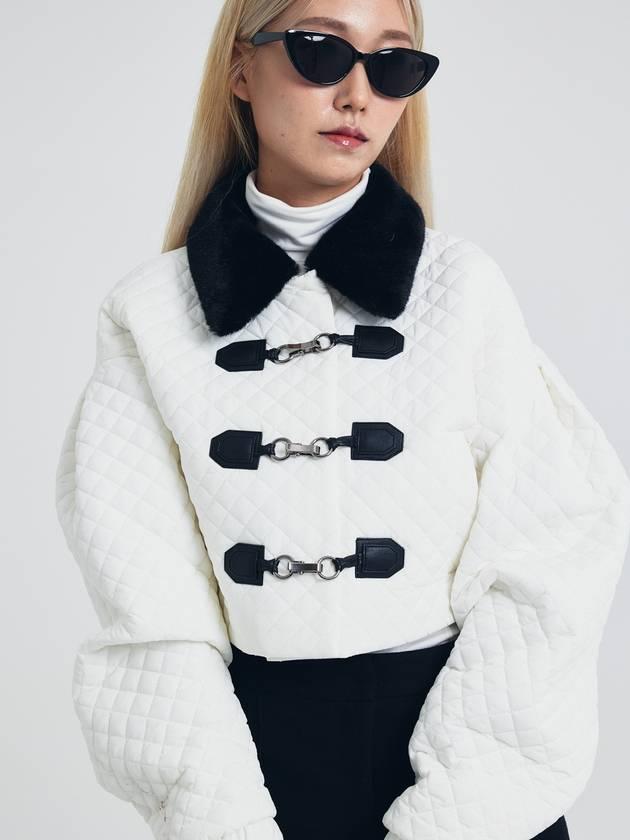 Quilted Cropped Jacket with Hook Closure White Ivory